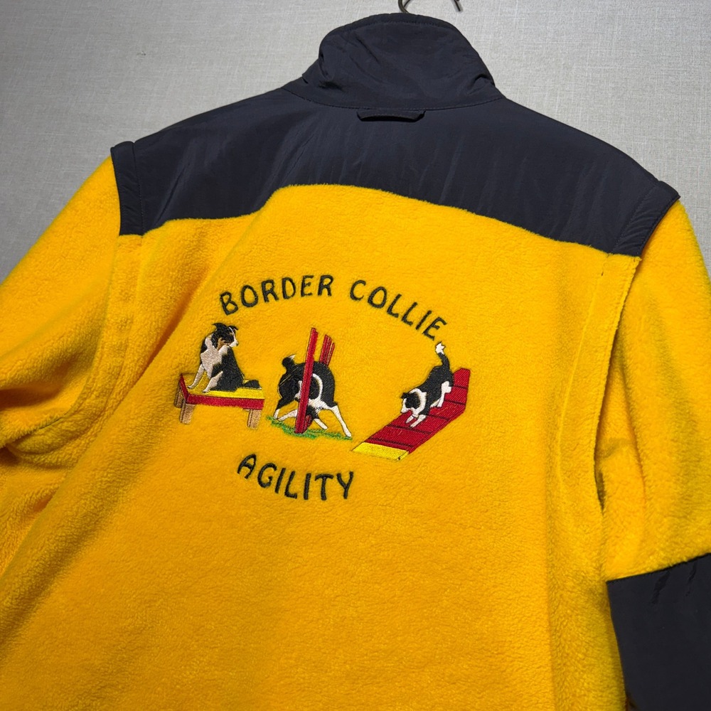 Tri-Mountain Fleece Jacket Mens L Yellow LS Border Collie Agility Zip Vest
